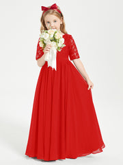 Robes de Demoiselle d'Honneur Junior en Dentelle à Demi-Manches Rouge