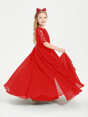 Robes de Demoiselle d'Honneur Junior en Dentelle à Demi-Manches Rouge