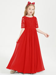 Robes de Demoiselle d'Honneur Junior en Dentelle à Demi-Manches Rouge