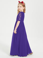 Robes de Demoiselle d'Honneur Junior en Dentelle à Demi-Manches Régence
