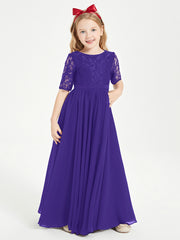 Robes de Demoiselle d'Honneur Junior en Dentelle à Demi-Manches Régence