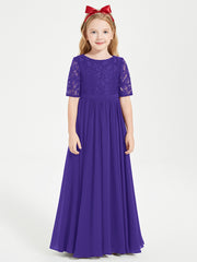 Robes de Demoiselle d'Honneur Junior en Dentelle à Demi-Manches Régence