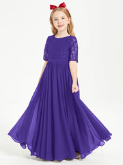 Robes de Demoiselle d'Honneur Junior en Dentelle à Demi-Manches Régence