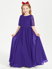 Robes de Demoiselle d'Honneur Junior en Dentelle à Demi-Manches Régence