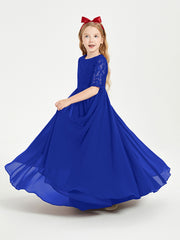 Robes de Demoiselle d'Honneur Junior en Dentelle à Demi-Manches Bleu Royale