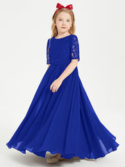 Robes de Demoiselle d'Honneur Junior en Dentelle à Demi-Manches Bleu Royale