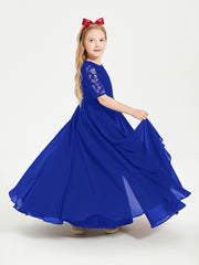 Robes de Demoiselle d'Honneur Junior en Dentelle à Demi-Manches Bleu Royale