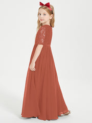 Robes de Demoiselle d'Honneur Junior en Dentelle à Demi-Manches Rouille