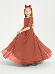 Robes de Demoiselle d'Honneur Junior en Dentelle à Demi-Manches Rouille