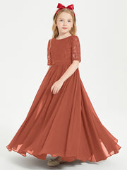 Robes de Demoiselle d'Honneur Junior en Dentelle à Demi-Manches Rouille