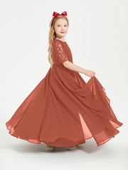 Robes de Demoiselle d'Honneur Junior en Dentelle à Demi-Manches Rouille