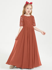 Robes de Demoiselle d'Honneur Junior en Dentelle à Demi-Manches Rouille