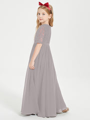 Robes de Demoiselle d'Honneur Junior en Dentelle à Demi-Manches Argent