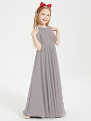 Robes de Demoiselle d'Honneur Junior en Dentelle à Demi-Manches Argent