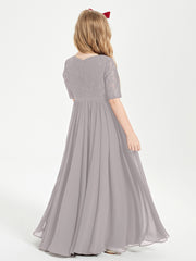 Robes de Demoiselle d'Honneur Junior en Dentelle à Demi-Manches Argent