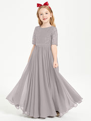 Robes de Demoiselle d'Honneur Junior en Dentelle à Demi-Manches Argent