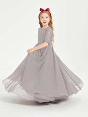 Robes de Demoiselle d'Honneur Junior en Dentelle à Demi-Manches Argent