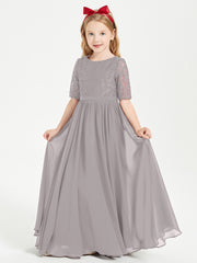 Robes de Demoiselle d'Honneur Junior en Dentelle à Demi-Manches Argent