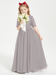 Robes de Demoiselle d'Honneur Junior en Dentelle à Demi-Manches Argent