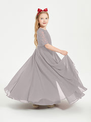 Robes de Demoiselle d'Honneur Junior en Dentelle à Demi-Manches Argent