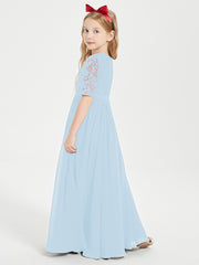 Robes de Demoiselle d'Honneur Junior en Dentelle à Demi-Manches Bleu Ciel
