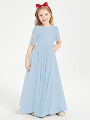 Robes de Demoiselle d'Honneur Junior en Dentelle à Demi-Manches Bleu Ciel
