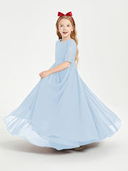 Robes de Demoiselle d'Honneur Junior en Dentelle à Demi-Manches Bleu Ciel