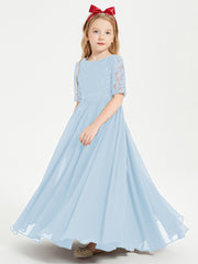 Robes de Demoiselle d'Honneur Junior en Dentelle à Demi-Manches Bleu Ciel