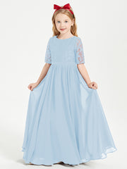 Robes de Demoiselle d'Honneur Junior en Dentelle à Demi-Manches Bleu Ciel