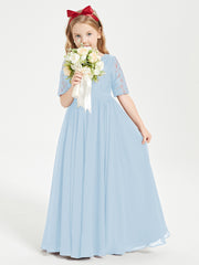 Robes de Demoiselle d'Honneur Junior en Dentelle à Demi-Manches Bleu Ciel