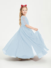 Robes de Demoiselle d'Honneur Junior en Dentelle à Demi-Manches Bleu Ciel