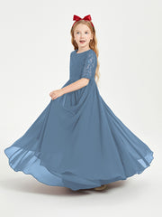 Robes de Demoiselle d'Honneur Junior en Dentelle à Demi-Manches Bleu de Schiste
