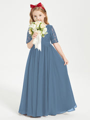 Robes de Demoiselle d'Honneur Junior en Dentelle à Demi-Manches Bleu de Schiste