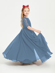 Robes de Demoiselle d'Honneur Junior en Dentelle à Demi-Manches Bleu de Schiste