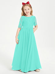 Robes de Demoiselle d'Honneur Junior en Dentelle à Demi-Manches Spa