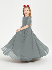 Robes de Demoiselle d'Honneur Junior en Dentelle à Demi-Manches Gris Acier