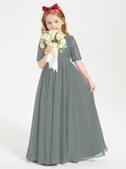 Robes de Demoiselle d'Honneur Junior en Dentelle à Demi-Manches Gris Acier