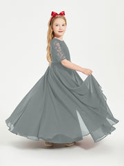 Robes de Demoiselle d'Honneur Junior en Dentelle à Demi-Manches Gris Acier