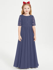 Robes de Demoiselle d'Honneur Junior en Dentelle à Demi-Manches Orageux