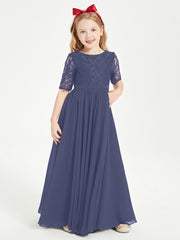 Robes de Demoiselle d'Honneur Junior en Dentelle à Demi-Manches Orageux