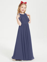Robes de Demoiselle d'Honneur Junior en Dentelle à Demi-Manches Orageux