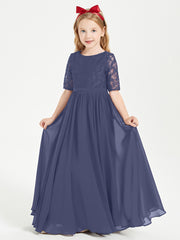 Robes de Demoiselle d'Honneur Junior en Dentelle à Demi-Manches Orageux