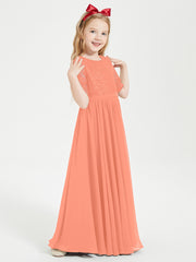 Robes de Demoiselle d'Honneur Junior en Dentelle à Demi-Manches Crépuscule