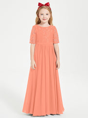 Robes de Demoiselle d'Honneur Junior en Dentelle à Demi-Manches Crépuscule