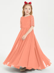 Robes de Demoiselle d'Honneur Junior en Dentelle à Demi-Manches Crépuscule