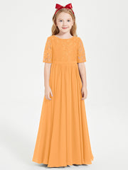 Robes de Demoiselle d'Honneur Junior en Dentelle à Demi-Manches Mandarine