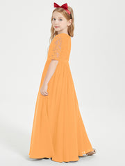 Robes de Demoiselle d'Honneur Junior en Dentelle à Demi-Manches Mandarine
