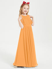 Robes de Demoiselle d'Honneur Junior en Dentelle à Demi-Manches Mandarine