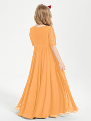 Robes de Demoiselle d'Honneur Junior en Dentelle à Demi-Manches Mandarine