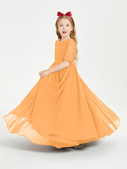 Robes de Demoiselle d'Honneur Junior en Dentelle à Demi-Manches Mandarine